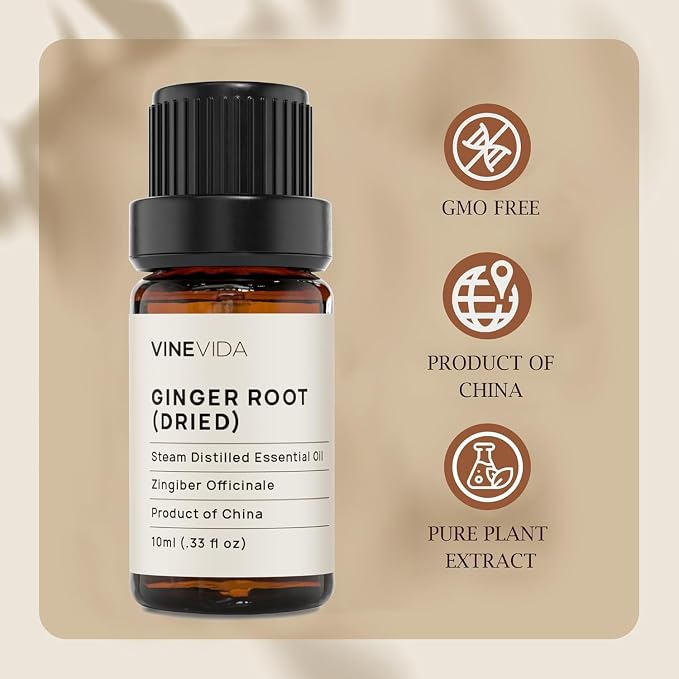 VINEVIDA Dried Ginger Root Essential Oil 10 mL - Undiluted Candle Scent DIY Scents for Candlemaking Soap Making Safe Skin,0.33 Fl Oz 1.33 Ounces
