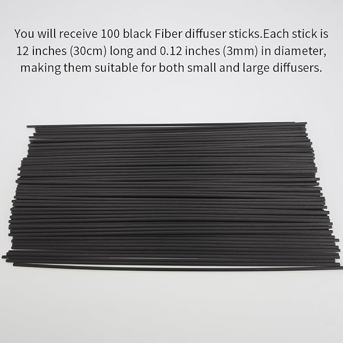 100PCS Black Fiber Reed Diffuser Sticks 12 Inch Long 3mm Diameter Strong Absorption Refill Replacement Reeds for Diffuser Stick Essential Oil Scented Aroma Fragrance Rod for Home Office Spa