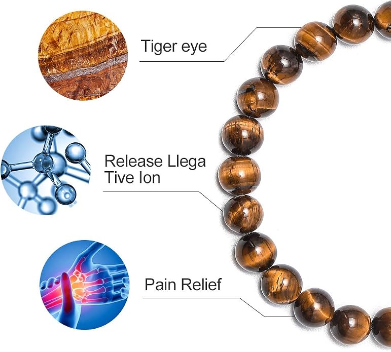M MOOHAM Mens Bracelet - Beaded Natural Stone 8mm Tiger Eye Matte Agate Lava Rock Bracelets for Men Teen Boys Grandpa Dad Birthday Gifts Jewelry