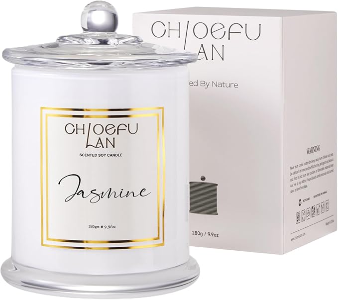 Jasmine Candle, Mothers Day Gifts Candles for Women, Scented Candles for Home Decor, Luxury White Natural Soy Candle, Wedding, Bachelorette & Bridal Shower Gift for Bride, 70 Hours 10 oz