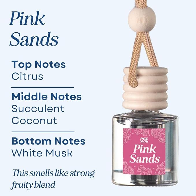 C&E Craft Co Hanging Car Air Freshener Diffuser 2 Pack, Long Lasting Fragrance Oil Car Freshener, Glass Bottle Auto Air Freshener, Made in USA (Pink Sugar + Pink Sands)