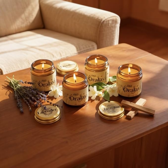 Candle 4 Pack Gift Set for Women&Men, 30 oz 240 Hour Long Lasting,Lavendar Jasmine Sandalwood Soy Candles, Aromatherapy Candles for Home Relaxation | Stress Relief | Meditation | Yoga | SPA