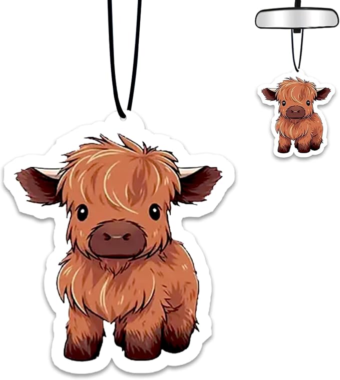 1PCS Car Air Fresheners,Highland Cow Car Air Fresheners for Cute Mirror Freshener Mirror Scented Hanging Cute Car Accessories Decor Interior Home,Highland Cow Gifts for Women Men Friends Wife