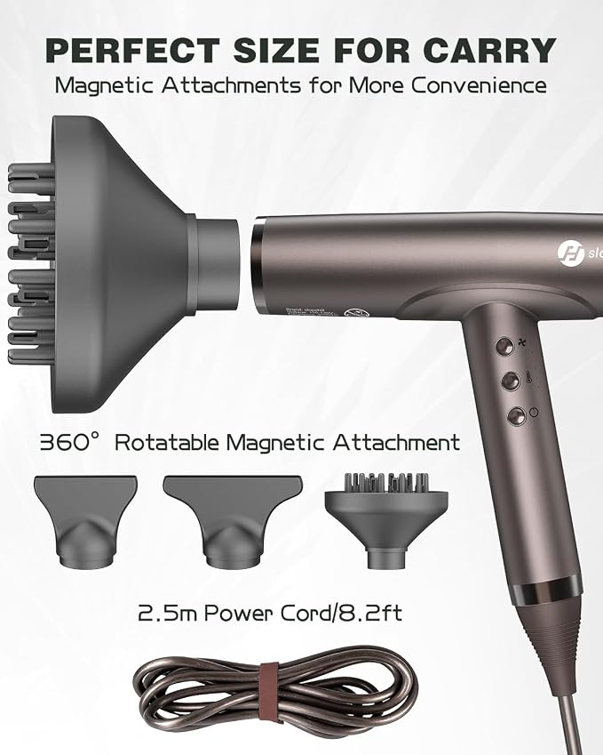 slopehill Professional Ionic Hair Dryer, High-Speed Salon Blow Dryer, Lightweight Compact Hairdryer for Travel, Low Noise Quiet for Home