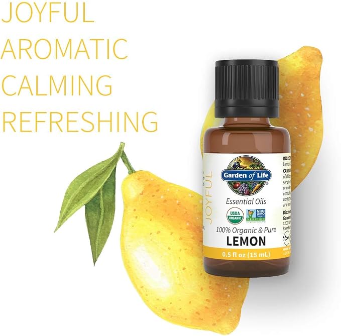 Garden of Life Lemon Essential Oil – 100% Pure Essential Oil for Diffuser, Aromatherapy, Meditation, Joyful and Refreshing, USDA Organic, Non-GMO, 0.5 fl oz