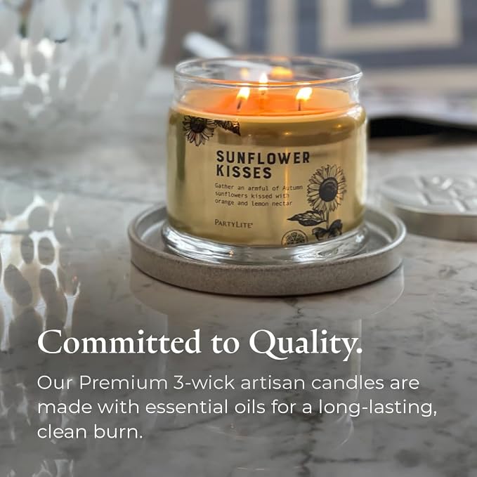 PartyLite 3-Wick Jar Candle, Highly Fragranced Clean Burning Glass Candle, 25-45 Hours Burn Time (Sunflower Kisses)