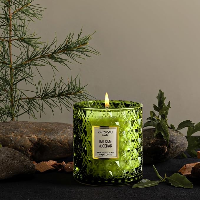 Balsam & Cedar Scented Candle Christmas Candles Gift, Christmas Festival Gifts, Large Luxury Scented Soy Jar Candles with up to 55 Hour Long Lasting, Highly Scented, 8.1oz
