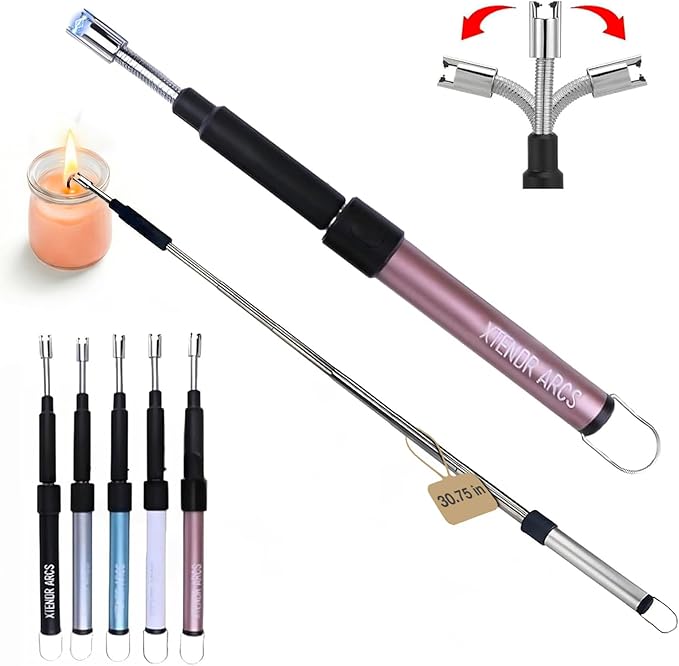 V2 Extendable 2.5 Feet. Arc Extra Long Lighter, Flameless Fireplace Stove Electric Candle Lighter, Long Neck for Pilot Light, Grilling, Firepit, Kitchen, BBQ (Pink)