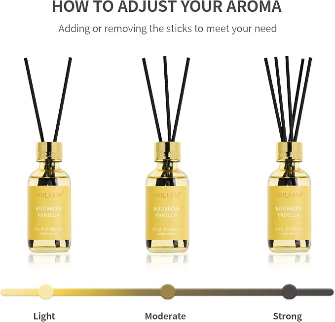 Airkeep Reed Diffuser Set, 3.38 fl oz (100 ml) - Bourbom Vanilla Oil Diffusers with 8 Reed Sticks, Home Fragrance Reed Diffuser for Bathroom Shelf Decor