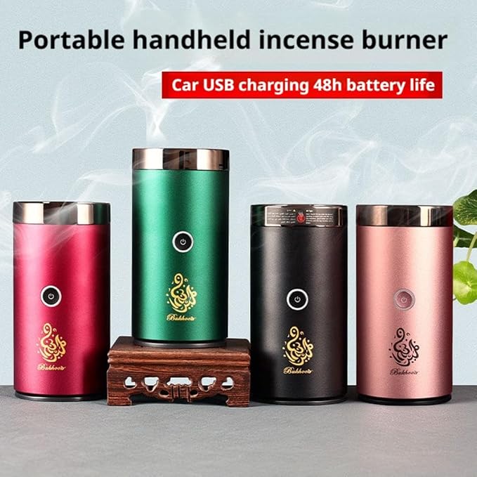 Car Incense Burner Electric Bakhoor Burner, Portable Aluminum Alloy USB Rechargeable Diffuser for Car Home Decor
