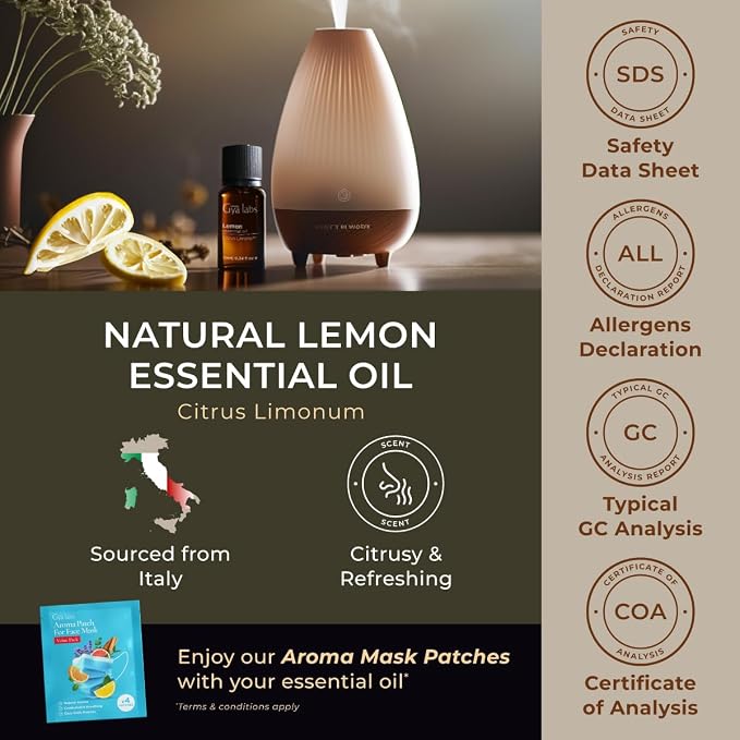Gya Labs Lemon Essential Oil for Diffuser & Lemon Roll On Set - Aromatherapy Grade Essential Oils Set - 2x0.34 fl oz
