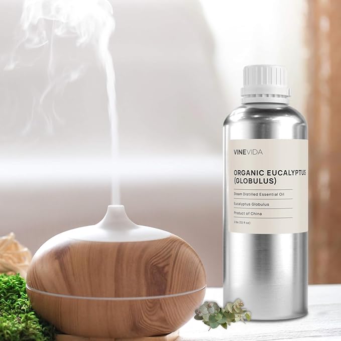 VINEVIDA Organic Eucalyptus Essential Oil 32 oz - Undiluted Candle Scent DIY Scents for Candlemaking Bulk Soap Making,32GALV-OBP-ORG-EUC-32