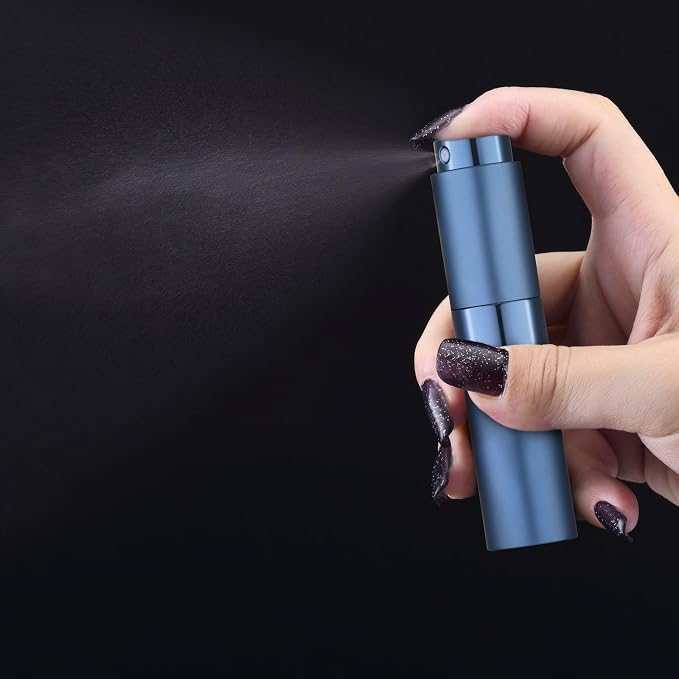 Tekson 8ml Travel Perfume Atomizer Refillable, Mini Cologne Spray Bottle Empty, Small Aftershave Portable Sprayer for Liquid Dispenser (Sliver&Blue)