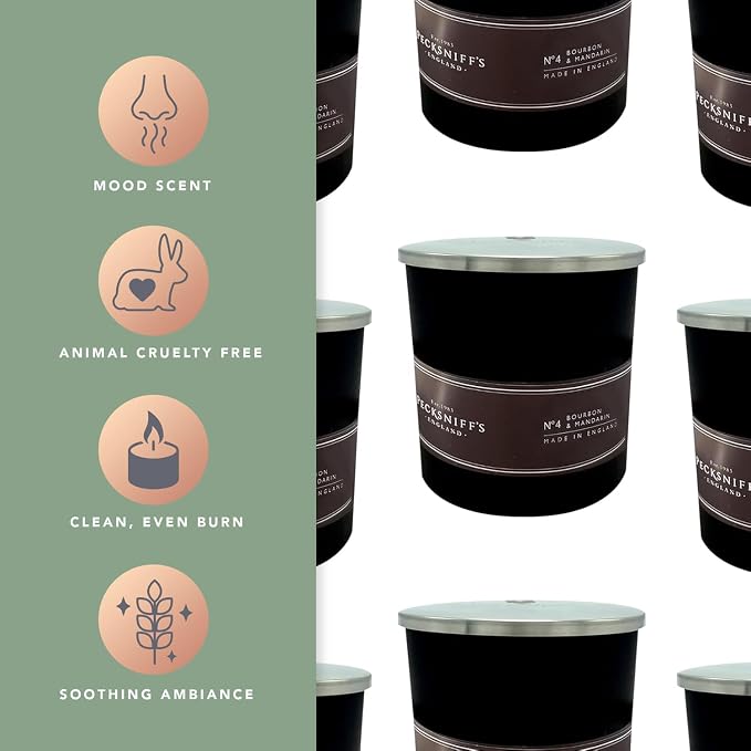 Pecksniffs Black Bourbon & Mandarin Scented Candle | 1 Wick, 184g/6.49oz