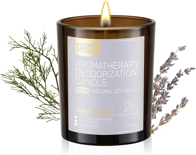 Odor Eliminating Candle, Lavender Cedar Scented Candle, Pet-Friendly Soy Candles, 60 Hours, 7 oz