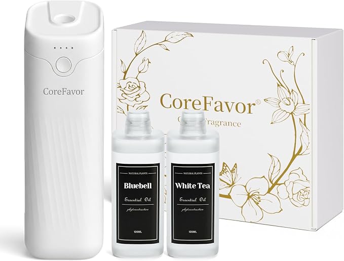 Waterless Essential Oil Diffuser (M60) with 2x120ml Oil, Portable Battery-Operated Cold Air Aroma Scent Machine, 4 Adjustable Intensity Levels, Quiet Diffuser for Bedroom Office Bathroom Car