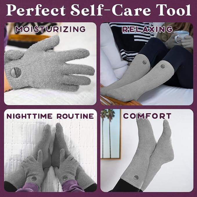 Purple Canyon Aloe Socks and Gloves Set | Light Gray Fuzzy Socks and Gloves Infused with Aloe and Vitamin E | Spa Socks and Gloves for Women