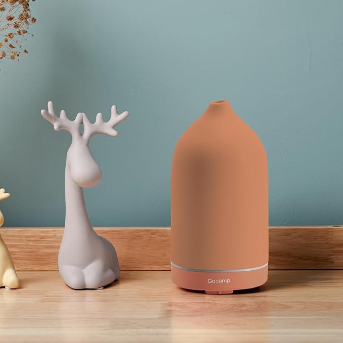 Gooamp 200ML Ceramic Essential Oil Diffuser - Ultrasonic Aromatherapy & Humidifier with 7-Color LED Lights, Auto Shut-Off, Brown, 1H/3H/6H Timer | Scent for Home,Office,Yoga