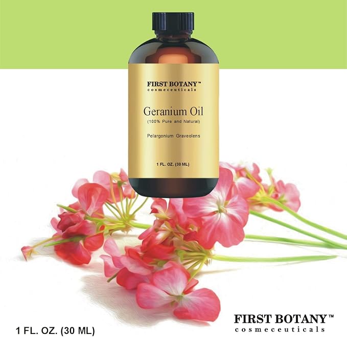 First Botany, 100% Pure Geranium Essential Oil - Premium Geranium Oil for Aromatherapy, Massage, Topical & Household Uses - 1 fl oz (Geranium)