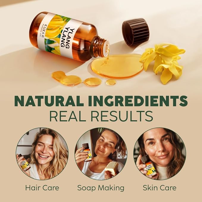 100% Pure Ylang Ylang Oil - 0.34 Fl Oz Ylang Ylang Essential Oil for Hair, Skin, Diffuser, Aromatherapy & DIY Soap Making Scent