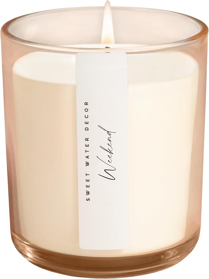 Sweet Water Decor Weekend Scented Soy Candles – Citrus, Grapefruit, Sage, Lavender, Amber – Cozy and Fresh Aroma – 50 Hour Burn – 12oz Tinted Glass Jar for Home Decor and Bedroom Decor