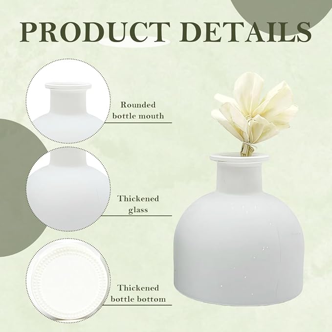 100ml 3.4oz Matte White Glass Diffuser Bottle Refillable Essential Oil Jar for Home Bathroom Office Aromatherapy Decor