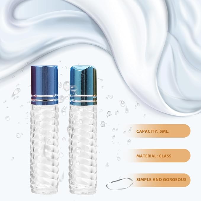 12pcs 5ml Refillable Essential Oil Roller Bottles Glass Perfume Bottles Empty Portable Travel Kit with Cap for Aromatherapy Random Color