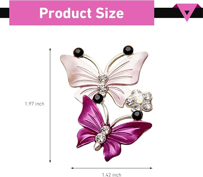 4 PCS Dual Butterfly Car Air Vent Clips, Car Air Vent Shimmering Rhinestone Butterfly Decoration Clips, Smell Diffuser for Horizontal Vertical AC Export, for Most Vehicles (Pink & Purple)