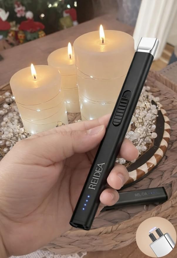 REIDEA Lighter Gift for Candle [Stocking Stuffers for Women & Men], Retractable Top Windproof Flameless USB Rechargeable Arc Safe for Adults, R1 Flat, Silver