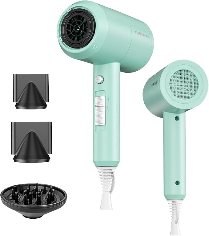 SHRATE Ionic Hair Dryer with Diffuser | Professional Blow Dryer for Curly, Frizzy & All Hair Types | Low Noise & Gentle for Sensitive Hair | Compact & Portable Design for Home, Travel, Women & Men