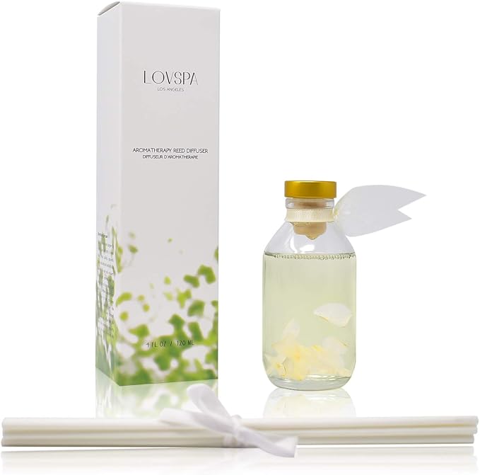 Jasmine Vanilla Diffuser Set, Shelf Decor, Home Fragrance, Spa Scent | Jasmine, vanilla, and classic rose profile, guest bath, decorative glass bottle, powder room, entryway, living room
