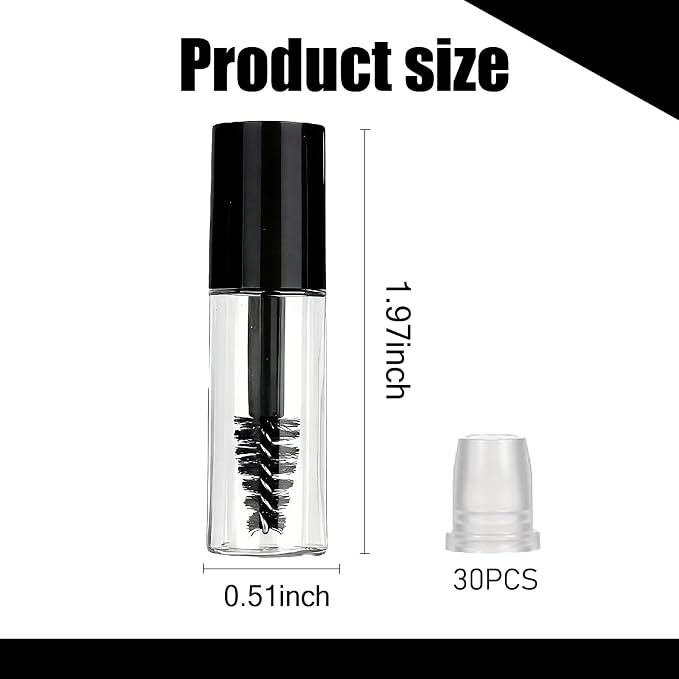Chedin 30Pcs Empty Mascara Tube and Wand,3ml Mini Eyelash Cream Bottles with Brush Inserts,Small Sample Size Eyelash Care Packing Tube Container for Castor Oil,Home and Travel (Black)