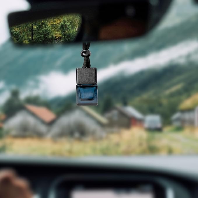 4 Pack Empty Hanging Car Air Freshener Bottles, Refillable Essential Oil Diffuser for Car & Office, Aromatherapy Decor Cube
