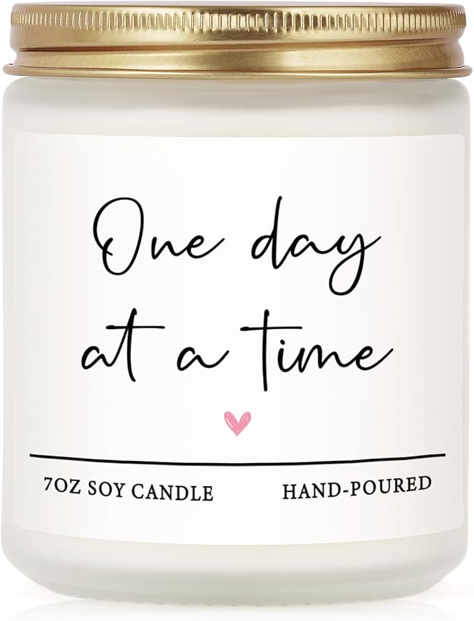 Shqiueos Get Well Gifts for Women Men, Thinking of You Gift-One Day at A Time Lavender Scented Candle 7oz, Inspirational Breast Cancer Care Present, Encouragement Sympathy Bereavement Christmas Gift