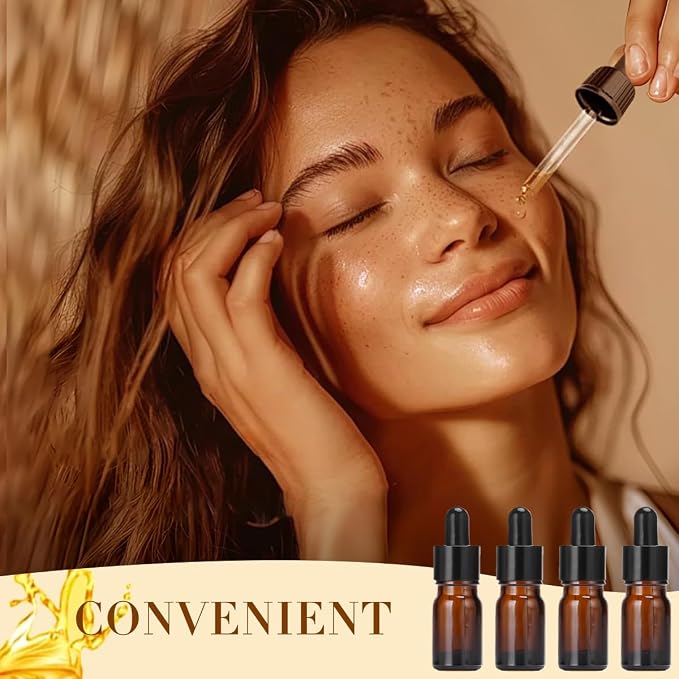 erioctry 5ML/10ML Amber Glass Essential Oil Bottles and Eyed Dropper Black Caps Makeup Cosmetic Sample Container Boxes of Glass for Essential Oil Aromatherapy Use(Pack of 12) (5ML)
