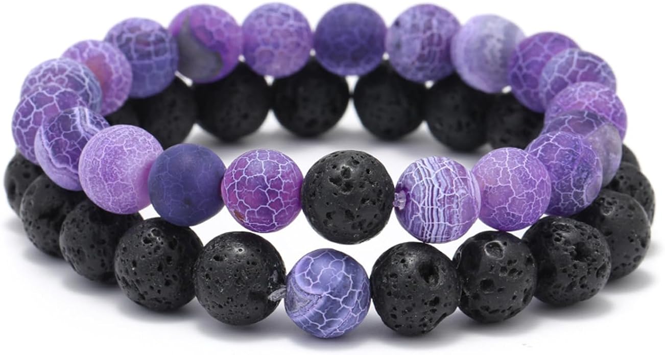FORUBUS 2Pcs Lava Rock Beaded Bracelet Set – Essential Oil Diffuser Jewelry with Natural Stone Beads for Aromatherapy, Yoga, Meditation, and Stress Relief, Stretchy Bracelets for Women Men