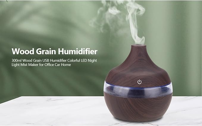 Portable Mini Humidifier for Bedroom, 300ML Ultra Quiet Cool Mist Air Oil Diffuser with 7 Colors Night Light for Baby, USB Charging