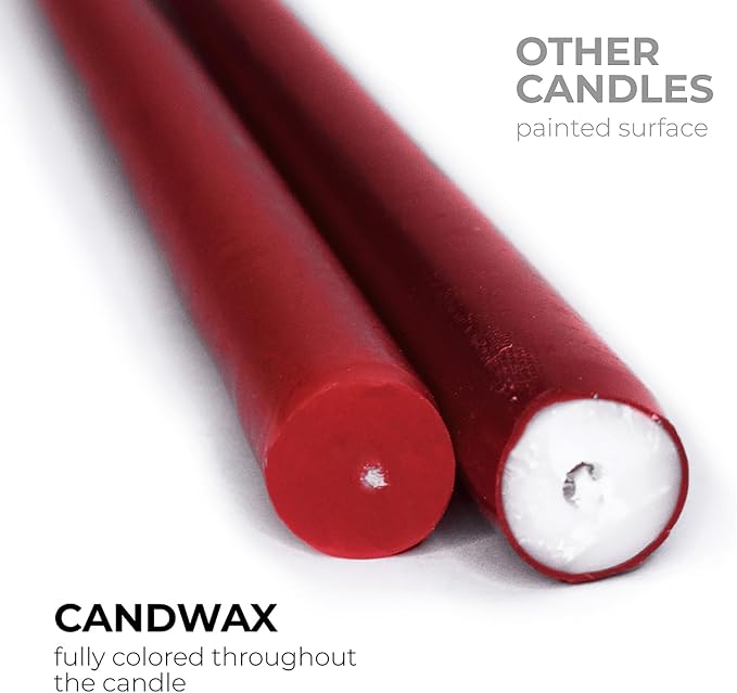 CANDWAX Burgundy 10 inch Taper Candles Pack of 4 - Unscented Dripless Burgundy Candlesticks - Perfect as Christmas Decorations and Home Decor for Dinner Table Centerpieces - Christmas Taper Candles