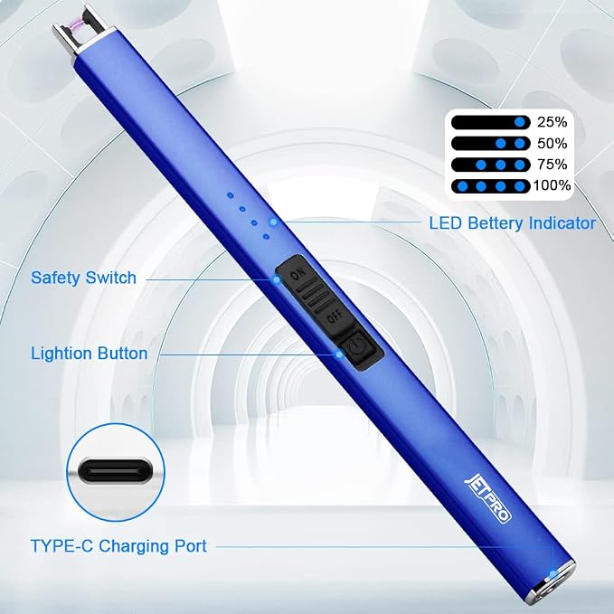 Electric Arc Windproof Lighter Flameless USB Rechargeable Lighter with Safety Lock for Candle BBQ Camping (Dark Blue)