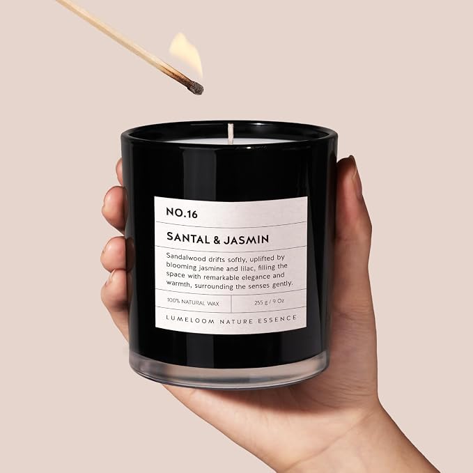 Santal & Jasmine Luxury Scented Candles, 9oz Soy Wax Candles for Home Scented, Jasmine, Sandalwood, Lilac Scent, Long Burning Time, Gifts for Women, Friends, Men, Sister, Teacher, Housewarming