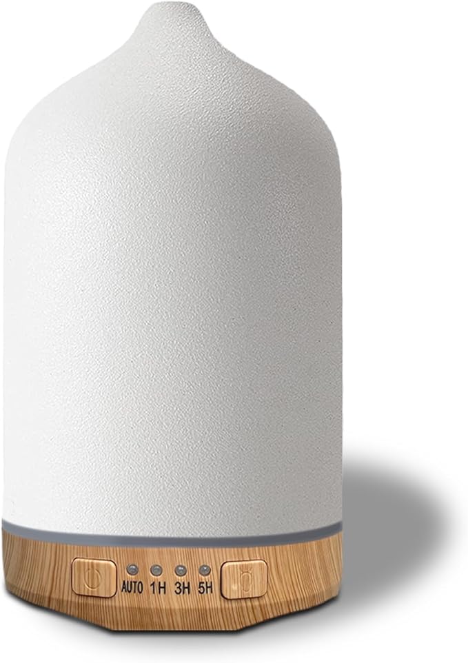 Ceramic Essential Oil Diffuser, 250ml Aromatherapy Humidifier & 7 Color-Changing Night Light with Auto Shut-Off, 1H/3H/5H Timer Ultrasonic Cool Mist Quiet Operation for Home, Office, Yoga