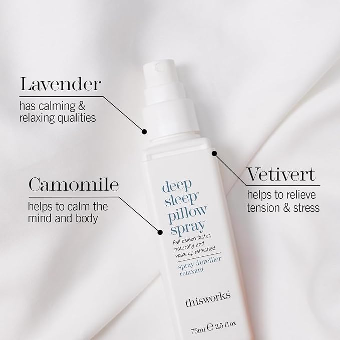 This Works Deep Sleep Pillow Talk Set – Natural Sleep Remedy Duo with Lavender, Camomile & Vetivert – 75ml Pillow Spray & 5ml Stress-Check Roll-On ($42 Value Set)