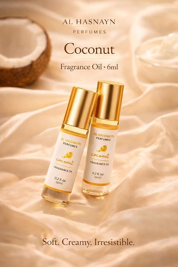 AL-HASNAYN Coconut Fragrance Oil Roll-On Perfume 6ML 0.20 fl oz, Alcohol Free, Long Lasting, For Men Women