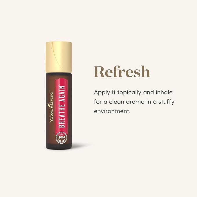 Young Living Breathe Again Essential Oil Roll On - 10ml for Easy Relief - Combines Copaiba, Myrtle, and Peppermint with Four Different Types of Eucalyptus