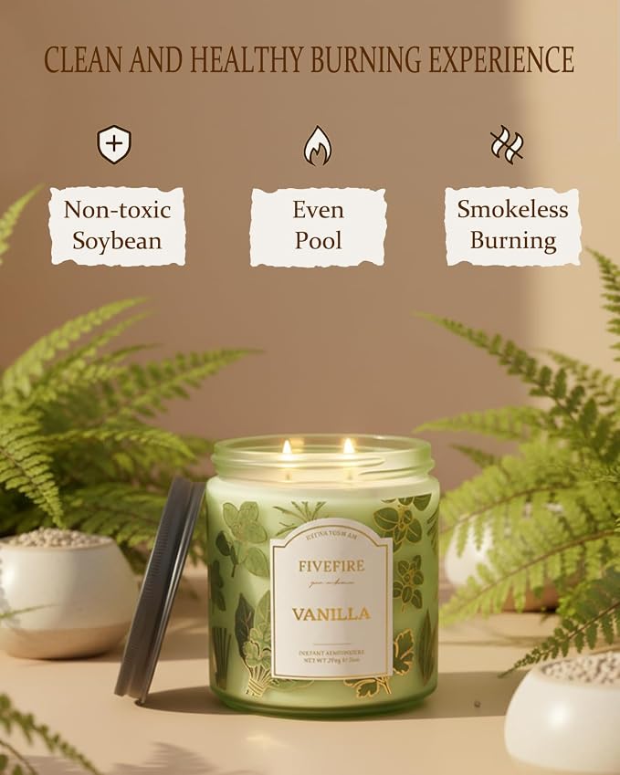 Vanilla Scented Candles for Cozy Home, 13oz Natural Soy Wax 2-Wick Jar, Up to 76-Hour Clean Burn, Creamy Warm Vanilla Home Fragrance, Gift for Women Men