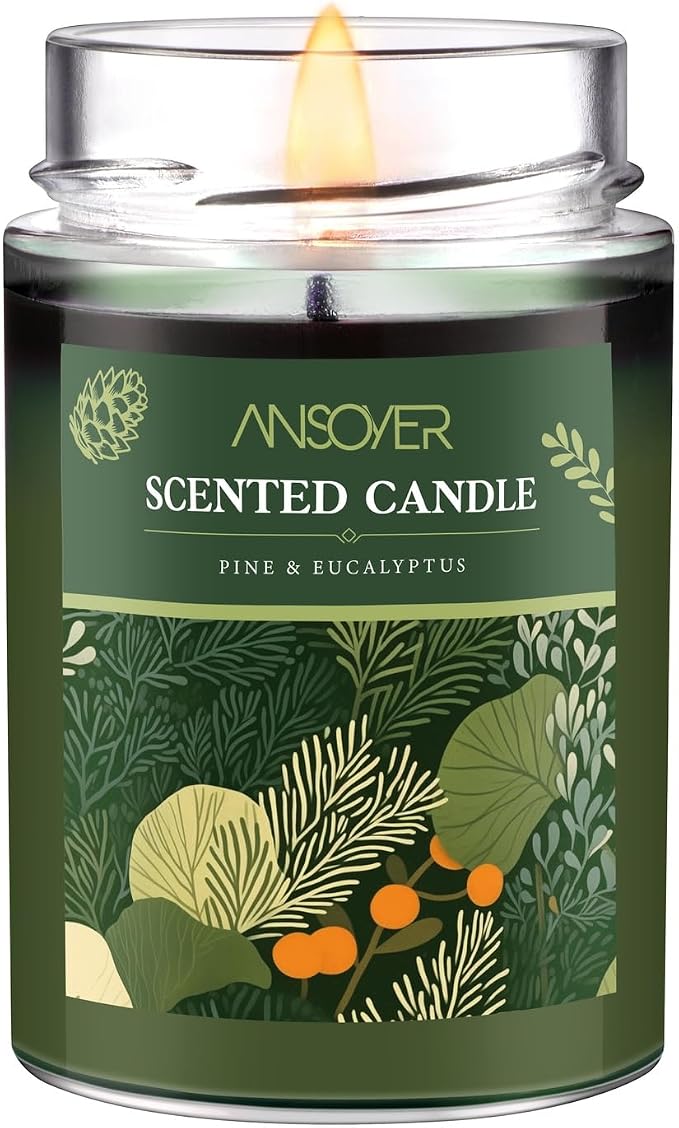 Scented Soy Candle, Aromatherapy Jar Candles for Home Scented, Long Lasting with 70 Hour Burn Time 11oz, Gifts, Soy Candles Scents of (Pine & Eucalyptus)