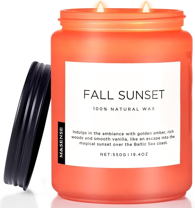 M&SENSE Amber Santal Soy Candles, Scented Candle 110 Hours Long Lasting Clean Burn Large Candle for Home Natural Organic Aromatherapy Relaxing Candle Birthday Holiday Gift for Dad Friends