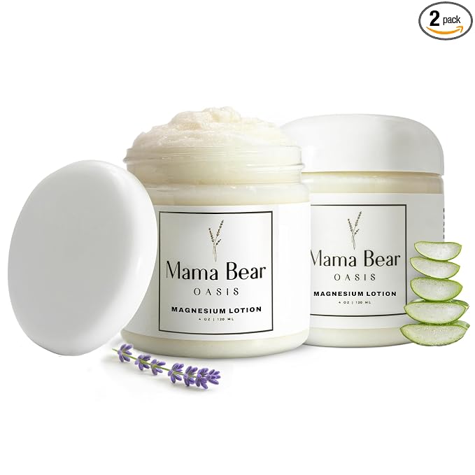 Mama Bear Oasis Lotion - Magnesium Cream - Lavender Magnesium Lotion for Foot, Hands, Legs, Toes Includes Arnica, Vitamin B6, Aloe Vera, MSM (Pack of 2)