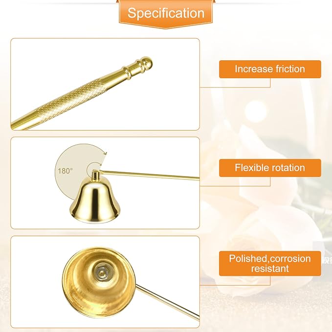 Candle Extinguisher with Long Handle, Metal Wick Snuffer Candle Snuffer Accessory with Long Handle for Scented Candle, Aromatherapy Candles for Putting Out Candles Flame (Gold)