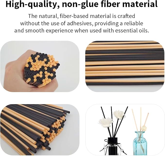 100PCS Black and Natural Fiber Reed Diffuser Sticks 12 Inch Long 4mm Diameter Strong Absorption Refill Replacement Reeds for Diffuser Stick Essential Oil Scented Aroma Fragrance Rod for Home